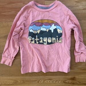 Patagonia Kids Long Sleeve Pink Tee with Mountain Design
